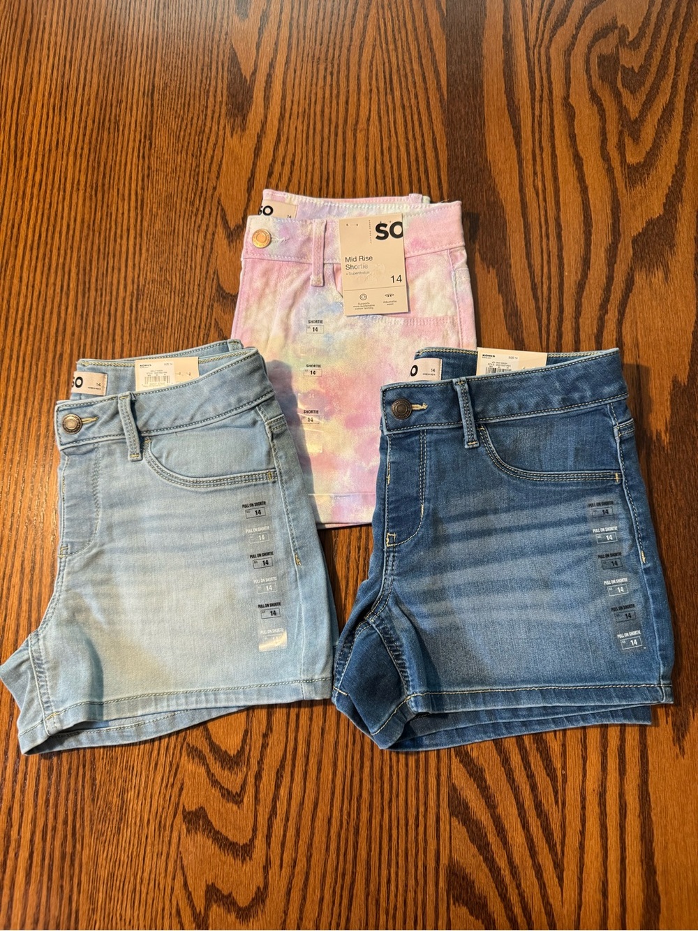 Sonoma Girls' Denim & Pink Tie-Dye Shorts Trio